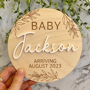 Pregnancy Announcement Plaque with Acrylic Name | Personalised Pregnancy Announcement Sign | Baby Wooden Sign | Wooden Plaque