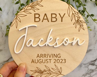 Pregnancy Announcement Plaque with Acrylic Name | Personalised Pregnancy Announcement Sign | Baby Wooden Sign | Wooden Plaque