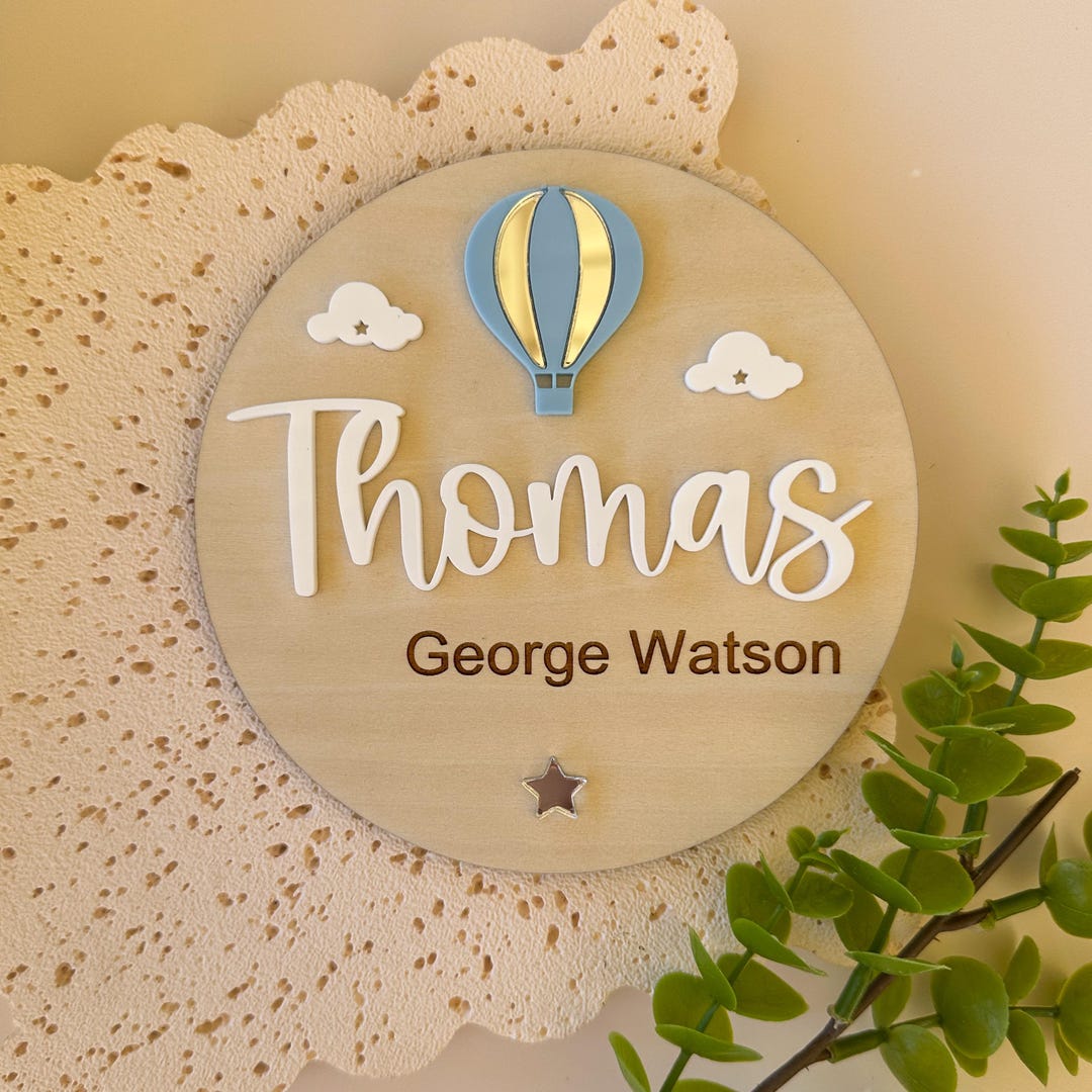 Birth Announcement Plaque Hot Air Balloon | Personalised Baby ...
