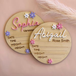 Birth Announcement Plaque Flowers | Personalised Baby Announcement Sign | Wooden Sign | New Baby