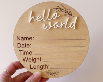 Hello World Newborn Sign | Baby Announcement Sign | Baby Announcement Plaque | Wooden Sign | New Baby | Hello World Plaque