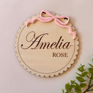 Birth Announcement Plaque | Bow Baby Announcement Plaque | Personalised Baby Announcement Sign | Wooden Sign | New Baby