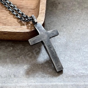 Personalized Cross Pendant Necklace Oxidized Sterling Silver Men Jewelry Custom Pendant Gift for Boyfriend