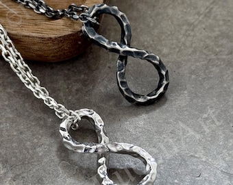 Mens Oxidized Silver Infinity Pedant Chain Necklace