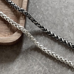 3mm Silver Necklace Chain Wheat Chain S925 Foxtail Chain Oxidized Silver Braid Chain Sterling Silver Charm Chain for Men