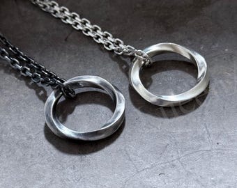 Sterling Silver Mobius Strip Pendant Necklace - Anniversary Gift for Him