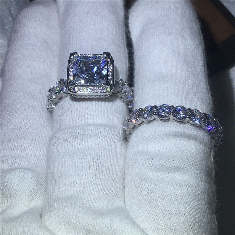 10.32 ct Halo Engagement Ring-925 Sterling Silver-Brilliant Cut Diamond-Bridal Set-Wedding Ring-Stacking Ring-Eternity Band-Gift For Her