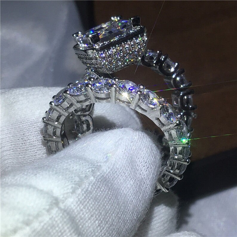 10.32 ct Halo Engagement Ring-925 Sterling Silver-Brilliant Cut Diamond-Bridal Set-Wedding Ring-Stacking Ring-Eternity Band-Gift For Her