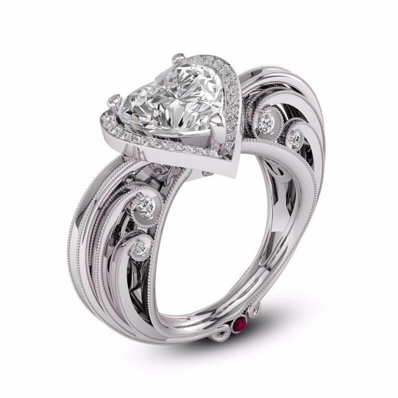 Solitaire Halo Statement Ring-Milgrain Art Work In Shank-925 Sterling Silver-High Quality Heart CZ-Engagement-Wedding-Anniversary Ring