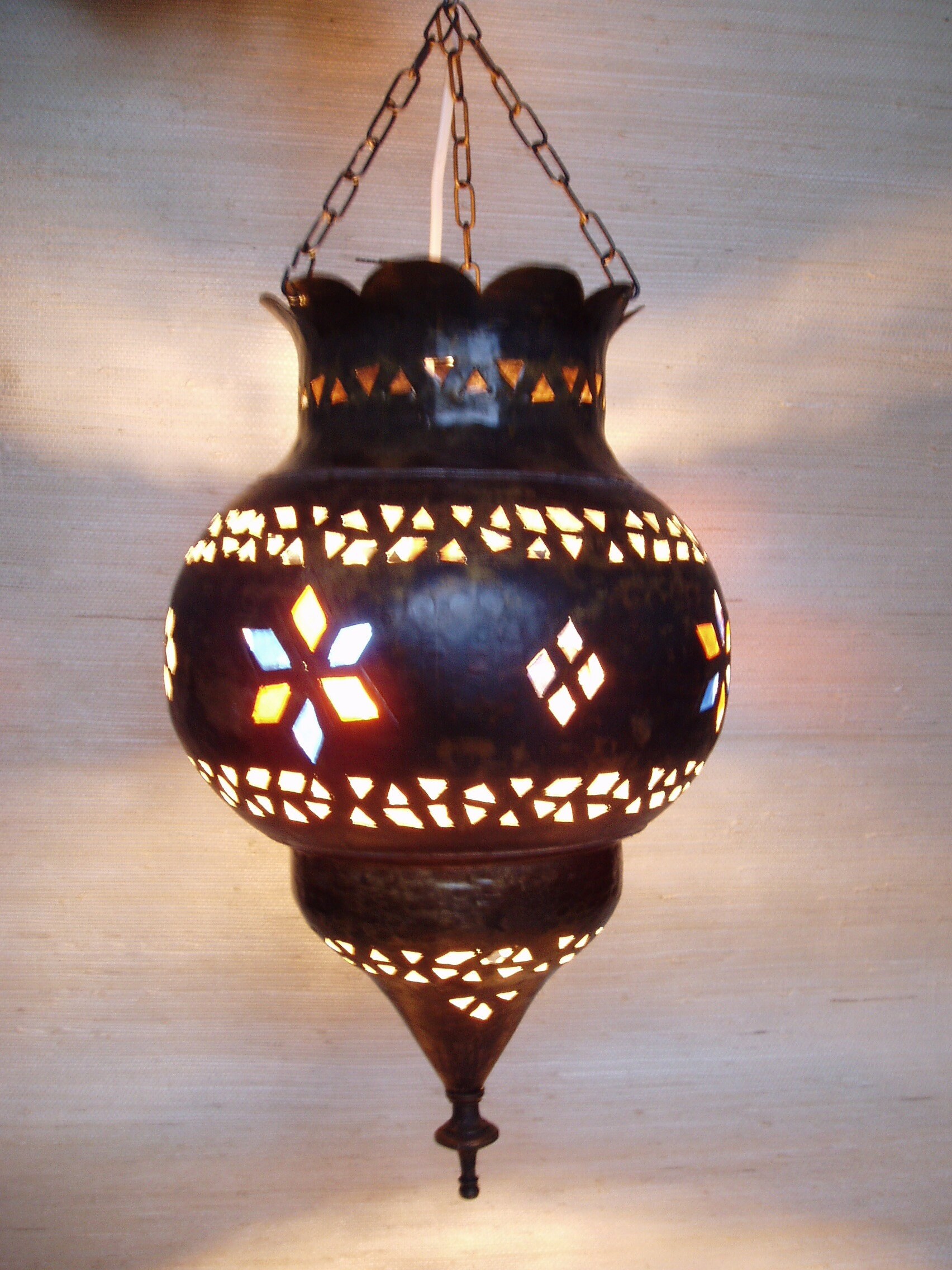 Lampe Ancienne, Plafonnier Fer Forgé, Vintage, Lampe Vintage.lampe Cuivre, Ancien, Année 70, Verre I