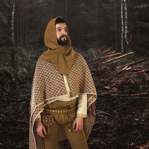 THORSBERG CLOAK | Wool Medieval Cape for Historical Reenactment and LARP,Medieval Cape with Traditional Thorsberg Diamond Twill Motive
