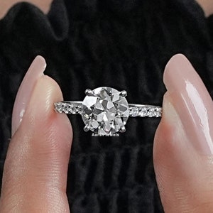 0.50 To 3.00 CT Old European Round Cut Diamond Ring / OEC Lab Grown Diamond Engagement Ring For Women / Solitaire With Accent Diamond Ring