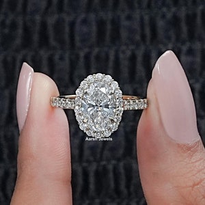 1.75 CT Oval Cut Lab Diamond Halo Engagement Ring / CVD Diamond Accent Ring / Hand Made Diamond Wedding Ring / Anniversary Gift For Wife