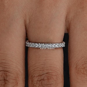 1.50 mm Tiny Stone Full Eternity Wedding Band / 14K White Gold Fishtail Diamond Eternity Band For Her / Delicate Stackable Diamond Ring