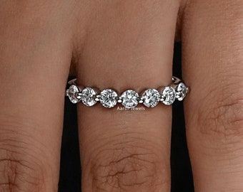 18K White Gold Half Eternity Matching Band / 1.00 TCW Round Cut Lab Grown Diamond Anniversary Band / Proposal Ring For Her / Handmade Band