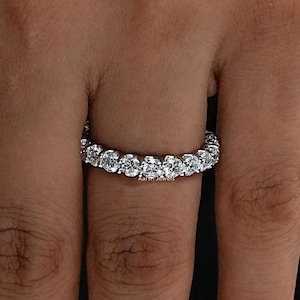 3.00 MM Round Lab Grown Diamond Eternity Band / 10K White Gold Full Eternity Wedding Band For Wife / Stackable Band For Anniversary Gifts