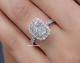 Umweltfreundlicher Diamant Solitär Solitär mit Akzentring / EF-VS Clarity Lab Diamant Halo Ring / Handgefertigter Diamant-Ehering für Sie