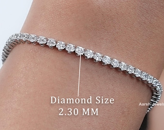 Round Cut Lab Grown Diamond Tennis Bracelet / 14K Solid Gold EF-VS Diamond Wedding Bracelet / Conflict Free Diamond Womens Bracelet