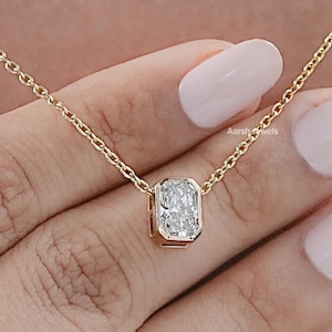 Radiant Cut Lab Diamond Solitaire Necklace / EF-VS Diamond Bezel Set Minimalist Necklace / 0.50 To 3.00 CT Man Made Diamond Necklace For Her