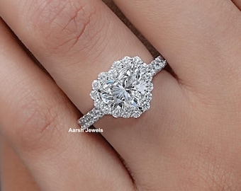 Heart Cut CVD Diamond Engagement Ring / Lab Grown Diamond Accent Ring For Her / Eco Friendly Diamond Halo Ring / Anniversary Ring For Wife