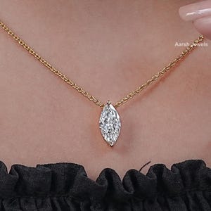 Marquise Cut Lab Diamond Solitaire Necklace / Eco Friendly Diamond Bridal Necklace / 18K Solid Gold Diamond Wedding Necklace / Birthday Gift