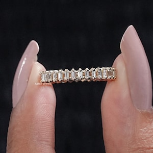 Diamant im Baguetteschliff Volle Ewigkeit Ehering / 14K Gelbgold Lab Diamant Passende stapelbare Band / Perfektes Geschenk für die Frau