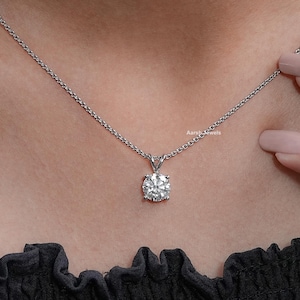 Round Cut Lab Grown Diamond Solitaire Pendant / 14K Solid Gold CVD Diamond Pendant For Wedding Gift / Conflict Free Diamond Chain Necklace