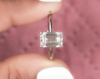 0.50 To 3.00 CT Emerald Cut Diamond Ring / Lab Grown Diamond Solitaire Ring For Wedding Bride / 14K White Gold Promise Ring For Her