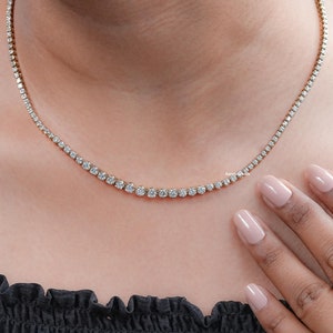 Round Cut CVD Diamond Graduated Tennis Necklace / Lab Grown Diamond Bridal Necklace / Conflict Free Diamond Stackable Necklace For Her