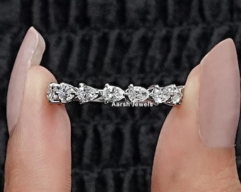 Pear Cut Lab Grown Diamond Anniversary Band / CVD Diamond Half Eternity Band For Her / Conflict Free Diamond Matching Wedding Band For Gift