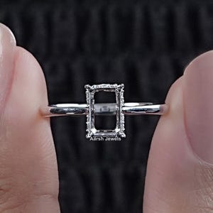Emerald Cut Eco Friendly Diamond Semi Mount Ring / Prong Set Diamond Proposal Ring / Hidden Halo Lab Diamond Engagement Ring / Birthday Gift