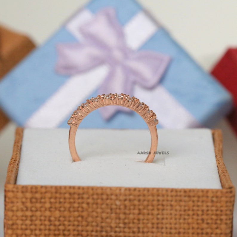 Round Diamond Band Rose Gold Ring Half Eternity Band Eternity Wedding Band Matching Band for Wedding Ring Diamond Band for Her