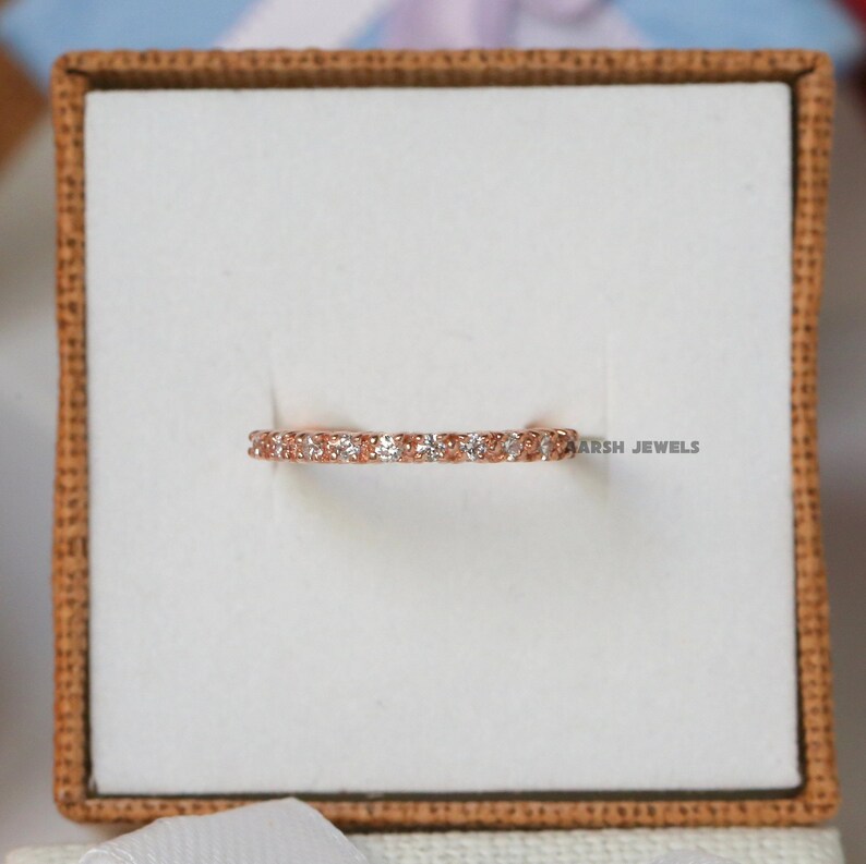 Round Diamond Band Rose Gold Ring Half Eternity Band Eternity Wedding Band Matching Band for Wedding Ring Diamond Band for Her