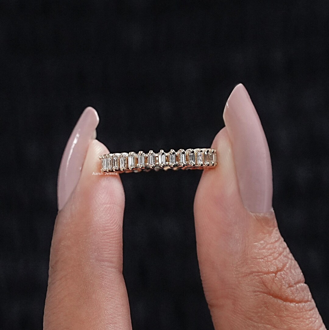Baguette Cut Diamond Full Eternity Wedding Band / 14K Yellow Gold Lab ...