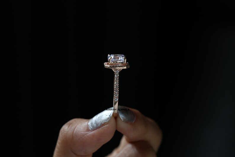 Asscher Cut 3.00CT Simulated Diamond Halo Wedding Rose Gold Ring,Halo With Accented Ring,Engagement Ring,Anniversary Ring,Friendshipday Gift