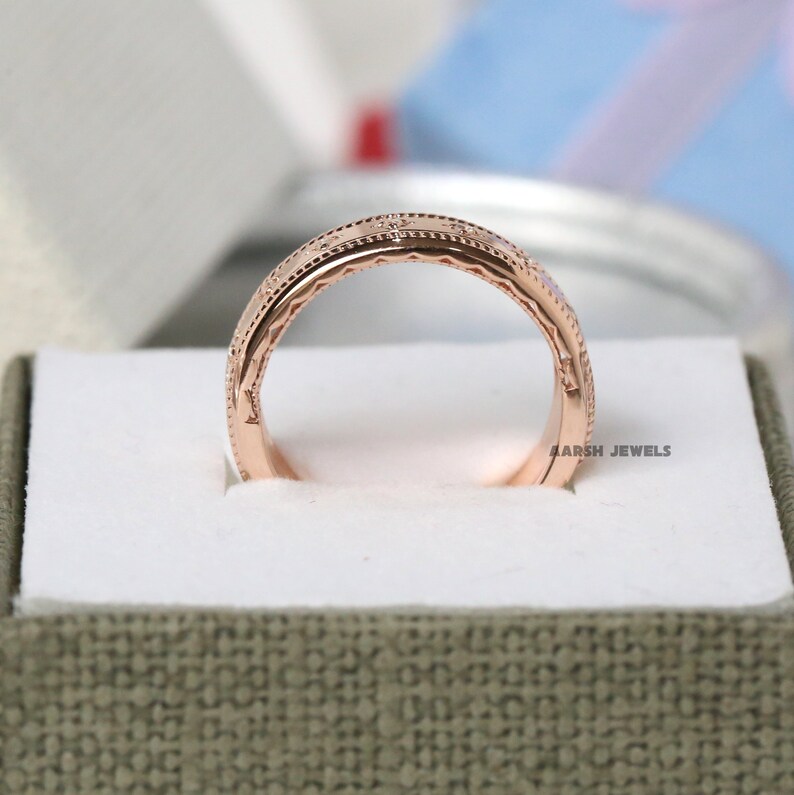 Simulated Diamond Filigree Band Rose Gold Wedding Band Engagement Gift for Her Matching Band Promise Ring Gift For Her
