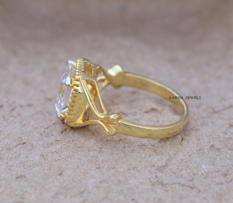 Gift for Her Art Deco Ring Yellow Gold Vintage Ring Asscher Diamond Ring,Simulated Diamond Wedding Ring Old Mine Asscher Diamond Ring