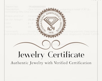 May include: A jewelry certificate from the International Gemological Institute, dated 1975, with the text "Jewelry Certificate" and "Authentic Jewelry with Verified Certification".