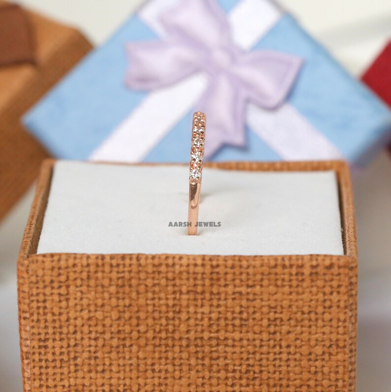 Round Diamond Band Rose Gold Ring Half Eternity Band Eternity Wedding Band Matching Band for Wedding Ring Diamond Band for Her
