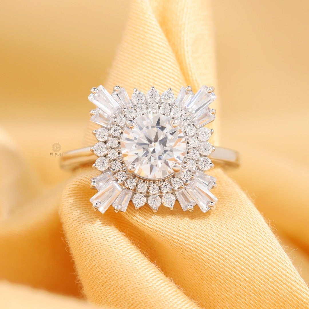 Baguette halo deals diamond ring