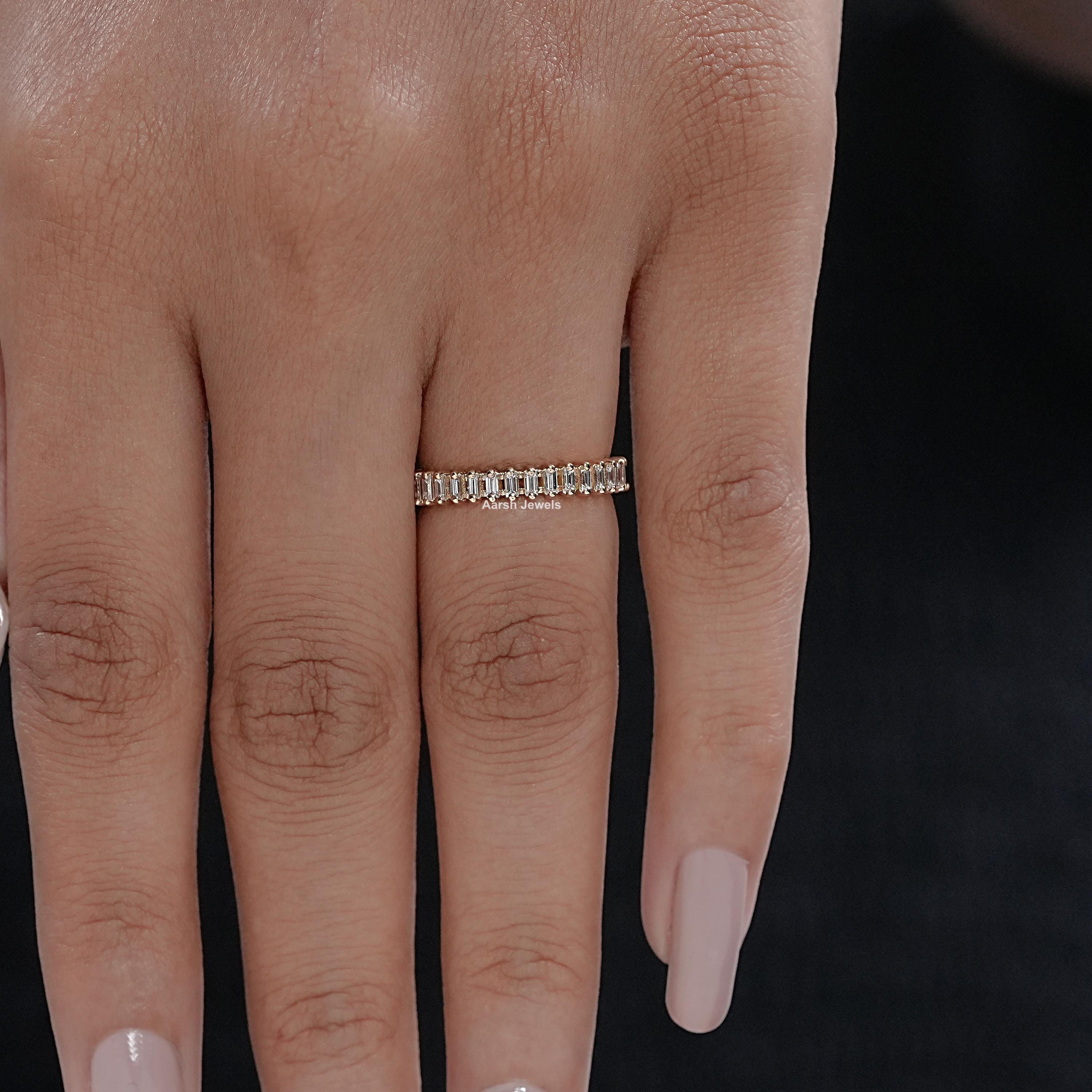 Baguette Cut Diamond Full Eternity Wedding Band / 14K Yellow Gold Lab ...