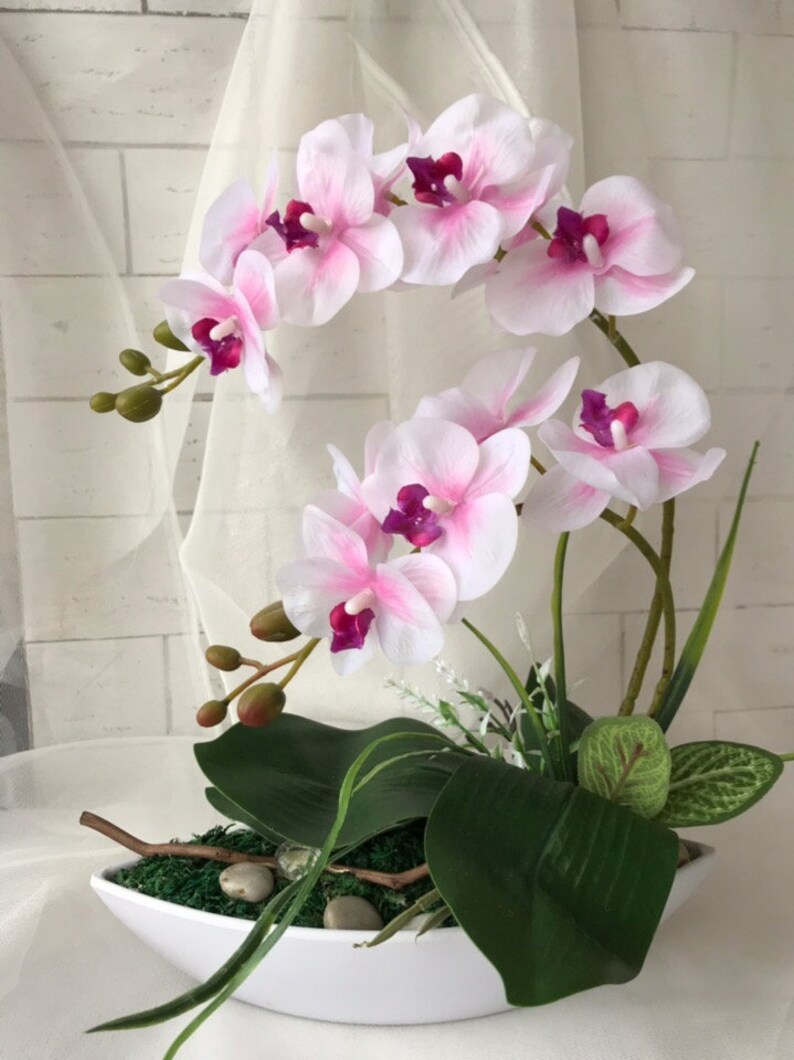 Real Touch White Purple Orchid Arrangement Artificial Silk Etsy