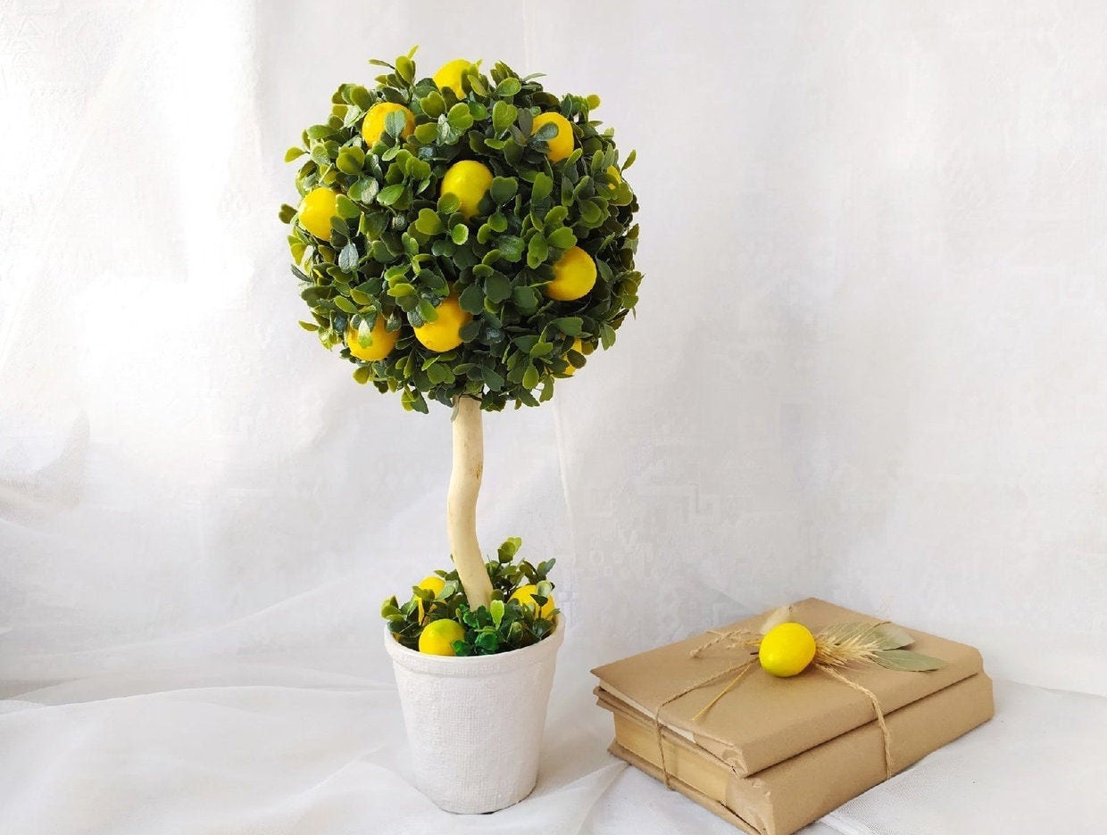 Lemon tree Artificial topiary Bonsai tree Fake plants Citrus Etsy