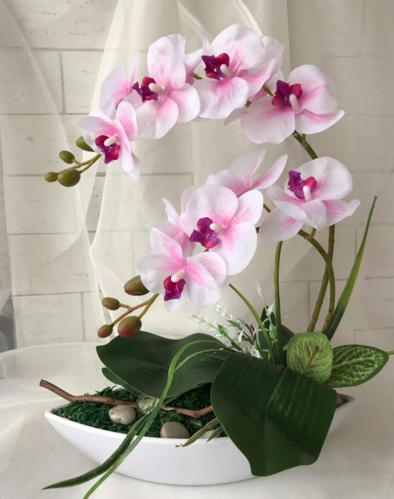 Real Touch White Purple Orchid Arrangement Artificial Silk Etsy