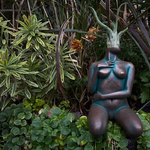 Loves Embrace, Female body statue sculpture | Female air plant pot | female crystal holder |