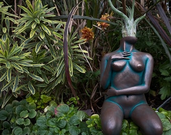 Loves Embrace, Female body statue sculpture | Female air plant pot | female crystal holder |