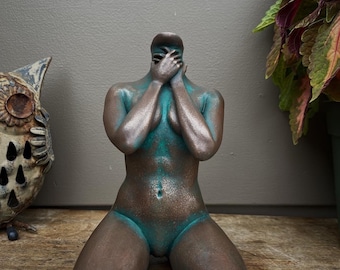 Drowning Thoughts, Female body statue | Air plant holder | female Crystal holder | female air plant holder |