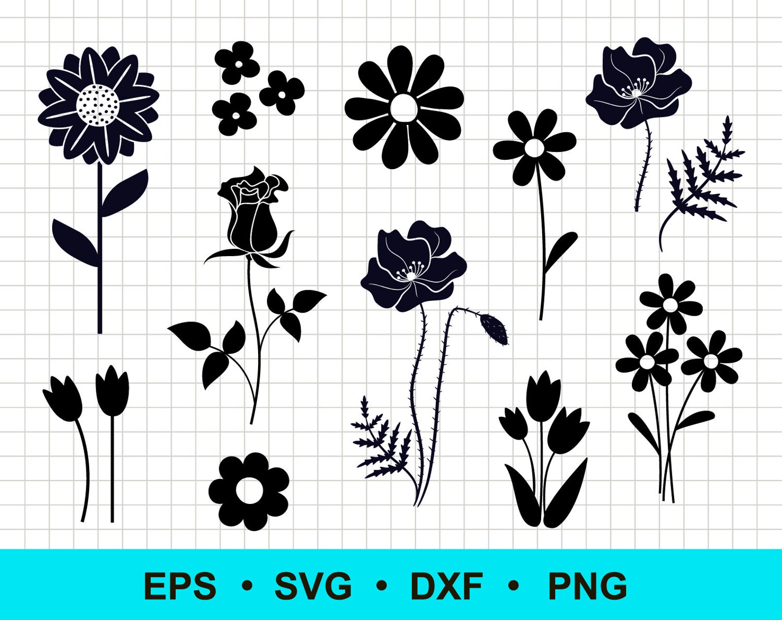 Flower SVG PNG DXF eps. Simple flower shape cut files. Etsy