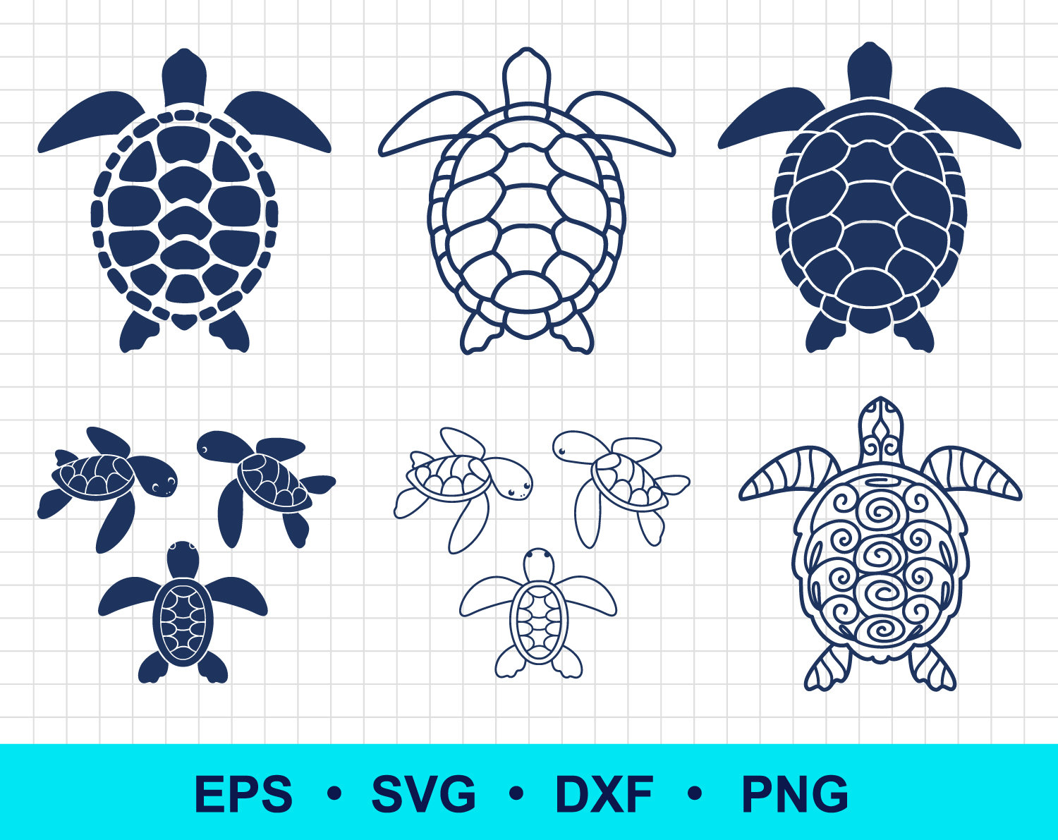 Sea turtle svg png dxf eps. Cute baby turtle silhouette | Etsy