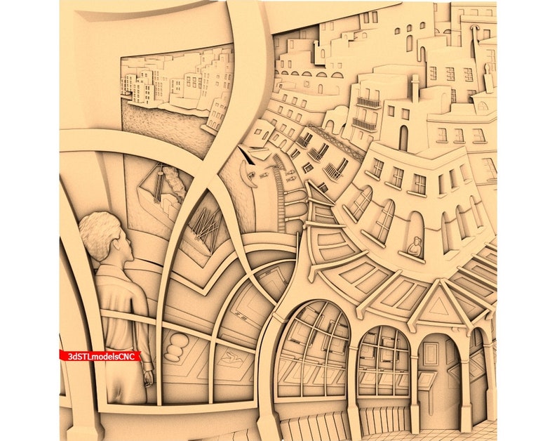 3D STL CNC Model City from the window file for CNC Router Carving Machine Printer Relief Artcam Aspire Cut3d